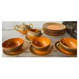 Japanese Tea Set with Orange Glaze Finish