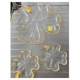 Glass Clover-Shaped Dishes with Gold Trim