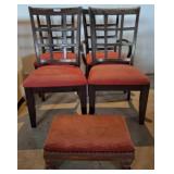 Four Wood Chairs and Footstool