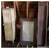 Vintage Cabinet, Game Backboard, and Round Mirror