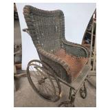Wicker and Metal Wheelchair with Caned Seat