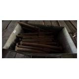 Metal Bin With Wooden Spindles