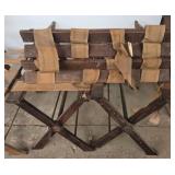 4pc Rustic Wood and Burlap Folding Stools