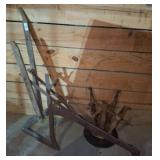 Antique Plow Frame and Turned Wood Stool