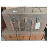 2pcs Wood and Metal Bound Dome-Top Trunk