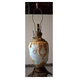 Porcelain Table Lamp With Brass Base, 27in