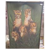 Framed Panther Painting and Stained Glass Panel