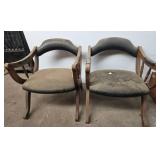 Wood Frame Armchairs with Upholstered Seats