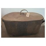 Vintage Metal Oval Tub with Lid and Handle