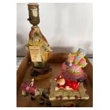 Three Ceramic Figurines and One Vintage Lamp Base