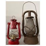 Vintage Metal Oil Lanterns, Red V&O and Fitzall