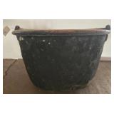 Metal Cauldron with Rusted Rim and Handles