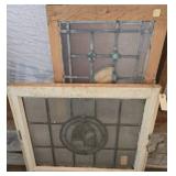 Two Stained Glass Window Panels in Wood Frames
