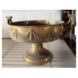 Bronze-Style Pedestal Bowl with Decorative Handles