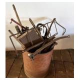 Vintage Tools in Wooden Barrel
