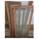 Three Leaded Glass Window Panels in Wood Frames