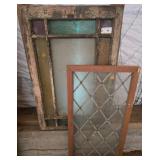 Two Framed Leaded Glass Window Panels