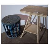 Woven Rattan Table with Two Matching Stools 17x18x