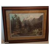 Framed Landscape Print With Mountain Scene