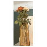 Amber Glass Vase with Artificial Flower Stems