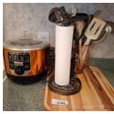 Copper Cooker, Utensils, and Cutting Board and fry