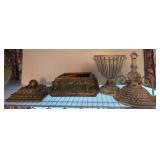 Ornate Metal Urn and Decorative Box Set