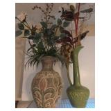Two Decorative Vases With Faux Flower Arrangements