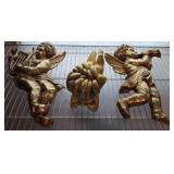 Syroco Gold-Tone Wall Plaques with Cherub Motifs