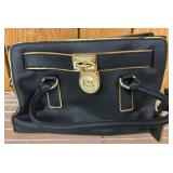 Black Leather Handbag With Gold-Tone Accents
