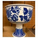 Blue and White Ceramic Pedestal Bowl