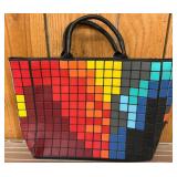 Colorful Tote Bag With Pixelated Tile Design