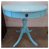 Blue Painted Round Side Table With Drawer
