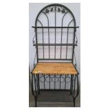 Metal and Wood Bakers Rack With Grape Motif