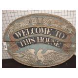 Wooden Oval Welcome Sign with Eagle Motif
