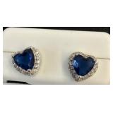 Heart-Shaped Blue Stone Earrings in .925 Silver