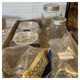 Glass Jars, Wire Holder, and Assorted Items