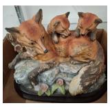 Enesco 1980 Ceramic Fox Figurine With Cubs