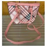 Pink Plaid Handbag and Matching Wallet Set