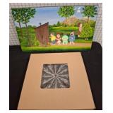 Folk Art Painting and Revolver-Themed plaque