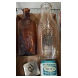 Vintage Bottles and Metal Trinket Box
