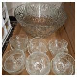 Glass Punch Bowl With Cups