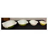 Pyrex Mixing Bowls with Green Exterior