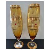 Amber Glass Goblets with Gold Accents