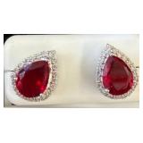 925 Silver Earrings with Red Teardrop Stones