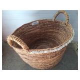 Woven Basket with Shell Trim and Handles