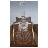 Cut Glass Bell on Silver-Tone Stand with Wood Base