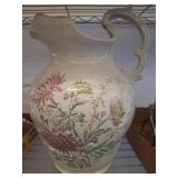 Ceramic Pitcher with Floral Print and Marked Base