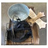 Decorative Items with Metal Bucket and Wooden Cros