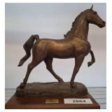 Bronze-Like Horse Figurine on Wooden Base