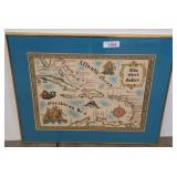 Framed Map of West Indies with Blue Matting